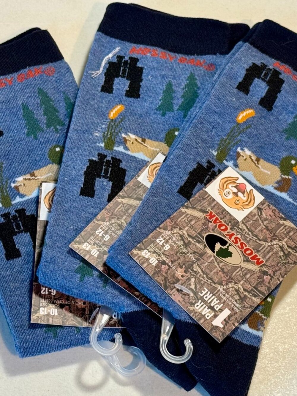 3 Pairs Blue Hunting Ducks Mossy Oak Novelty Crew Socks Size 6-12/13 OSFM